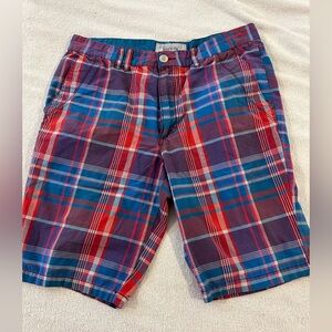 Griffith Men’s Plaid Shorts Size 34 Red Blue Purple Flat Front Casual Summer